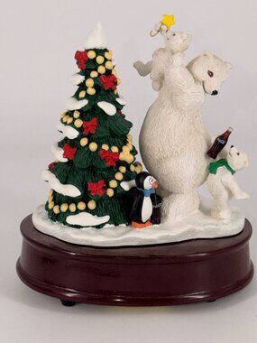 Coca Cola 1996 Polar Bears Family Tree Trimming Music Box